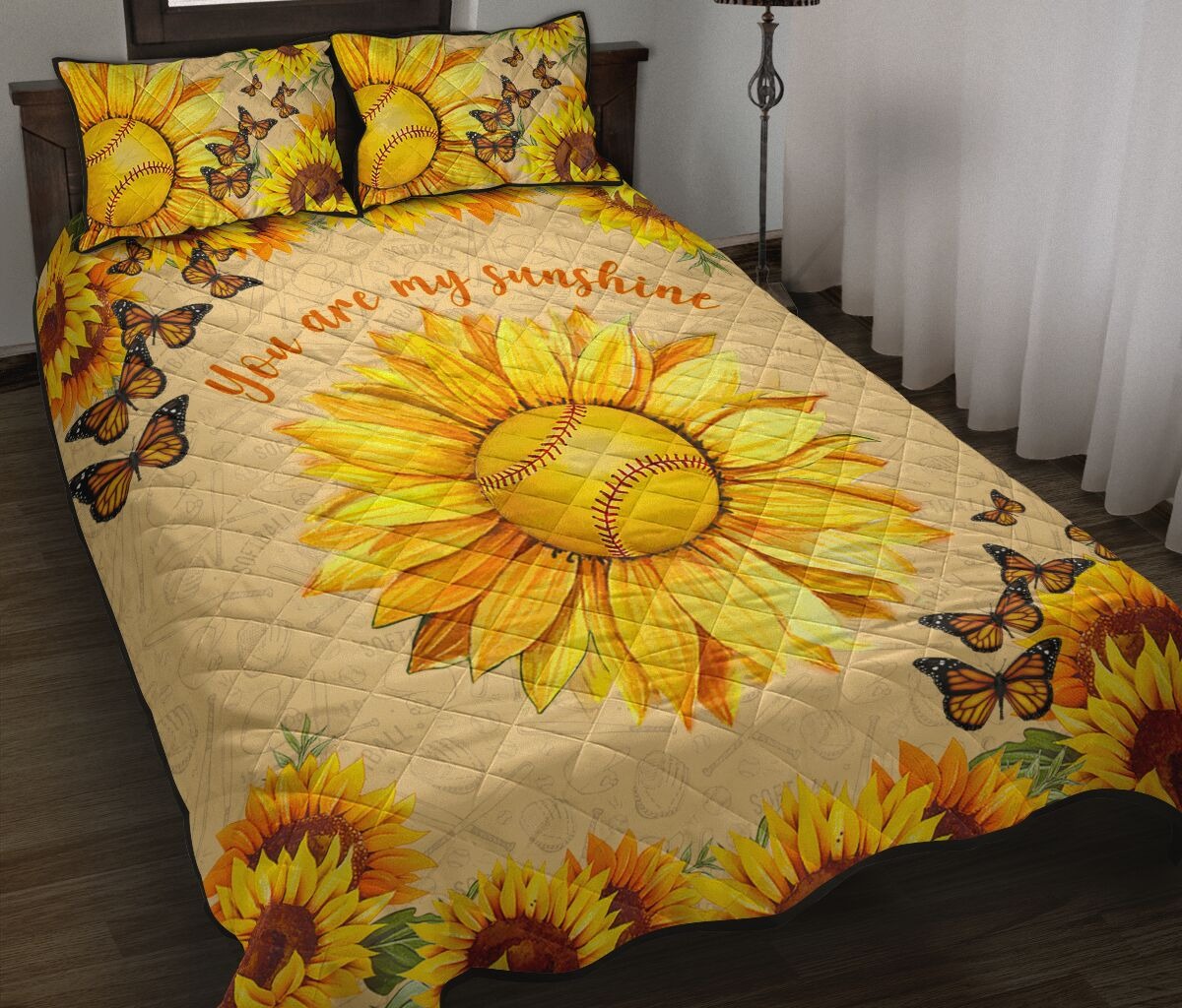 Sunflower softball quilt bedding set
