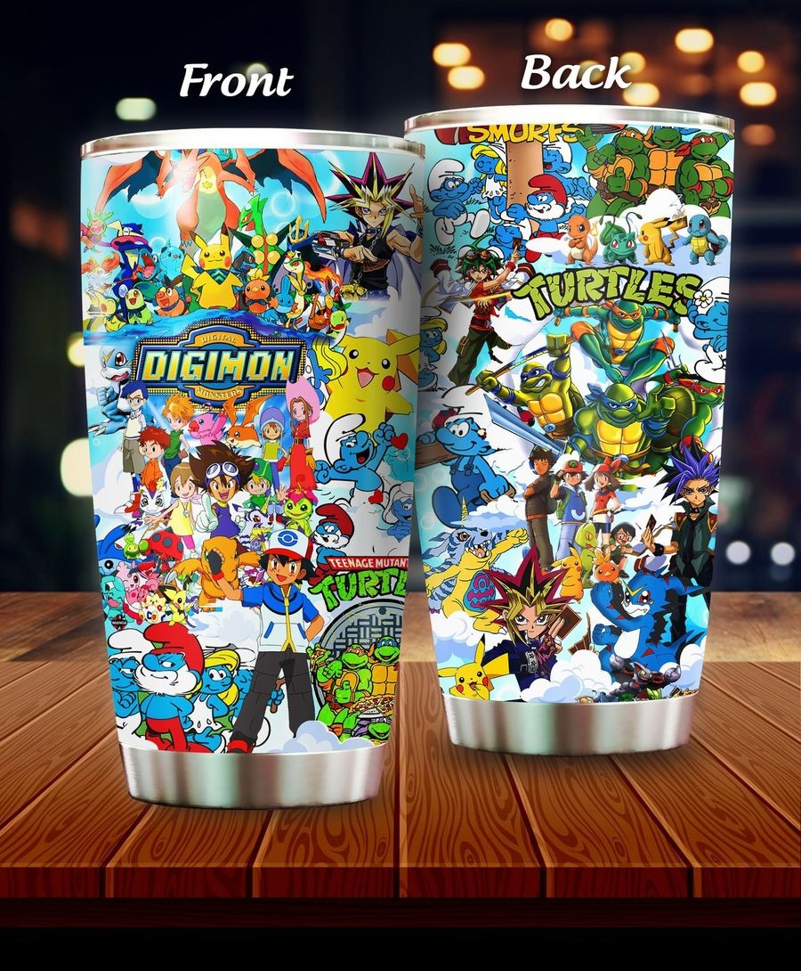 THE SMURFS POKEMON DIGIMON TEENAGE MUTANT NINJA TURTLES YU GI OH CARTOON TUMBLER