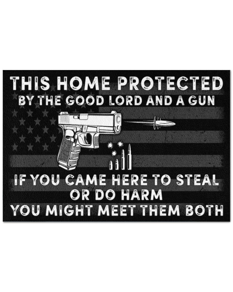 This home protected by the good lord and a gun doormat