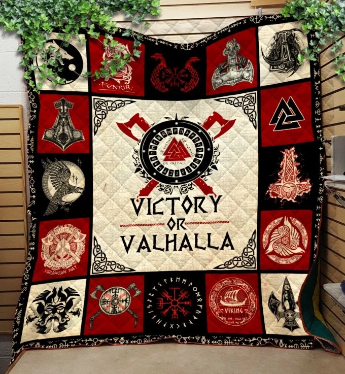 Victory Or Valhalla Viking Quilt Blanket