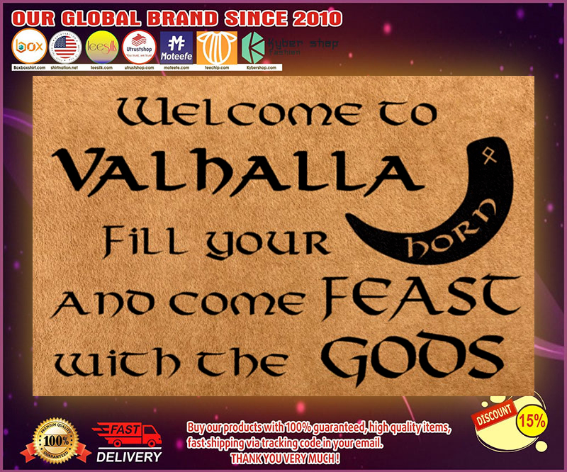 Vikings welcome to valhalla fill your horn doormat 1 Vikings welcome to valhalla fill your horn doormat
