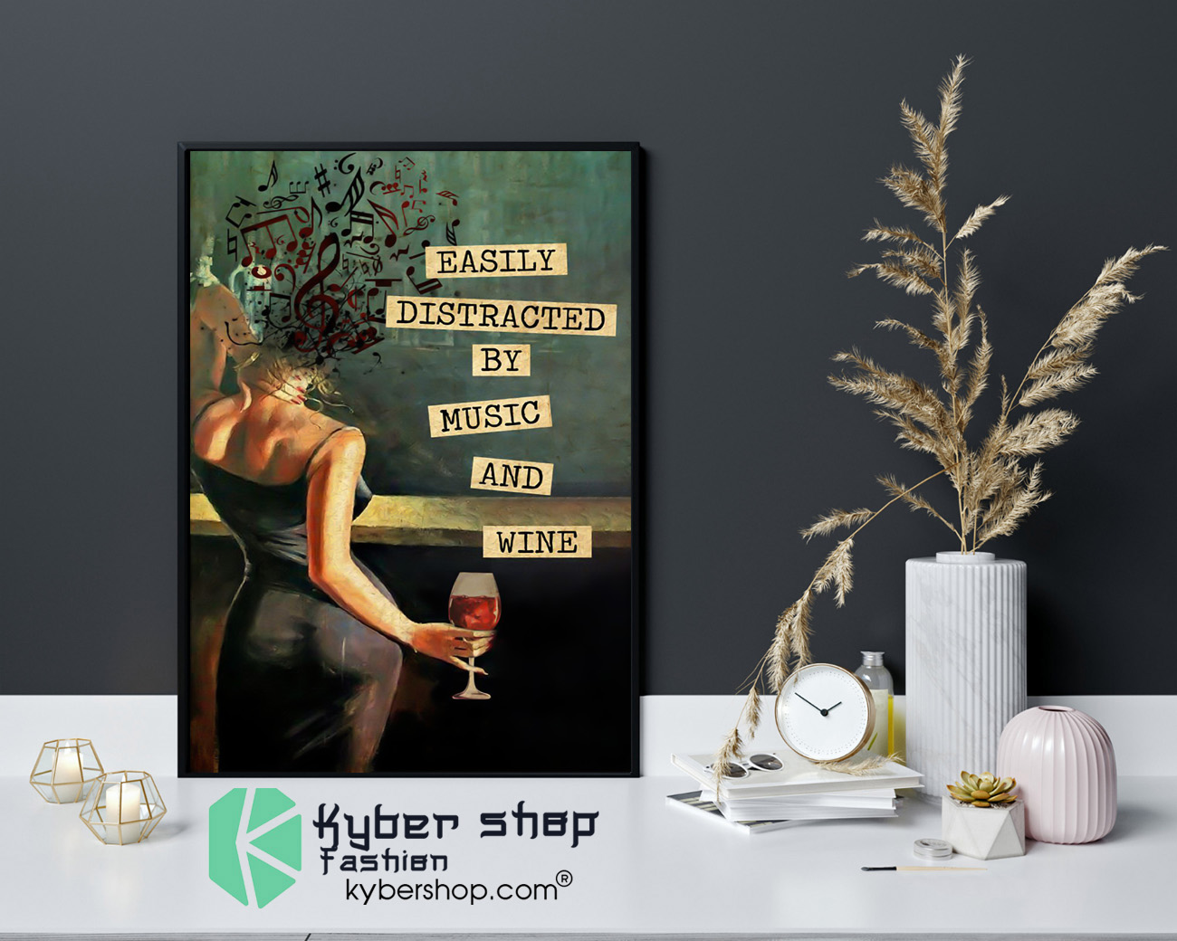 Vintage easily distracted by music and wine poster 4