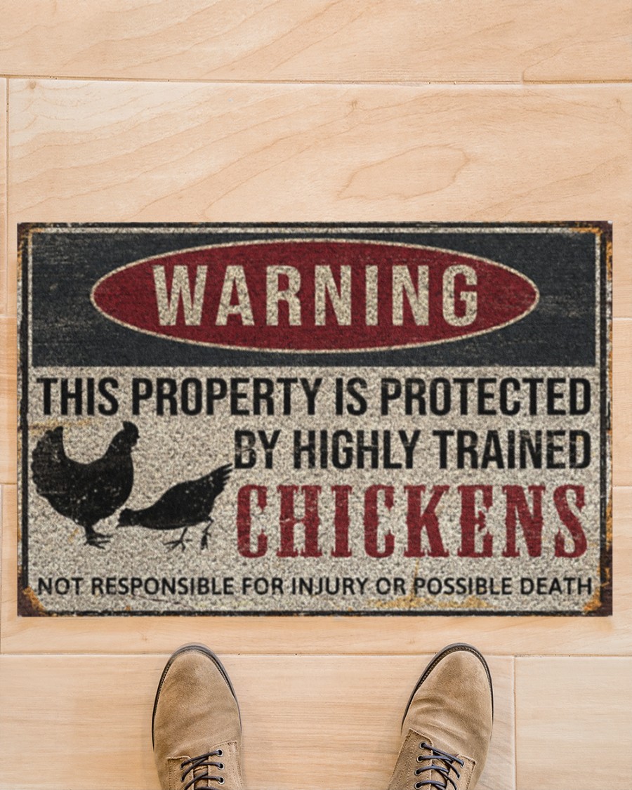 Warning this property is protected by highly trained chickens doormat