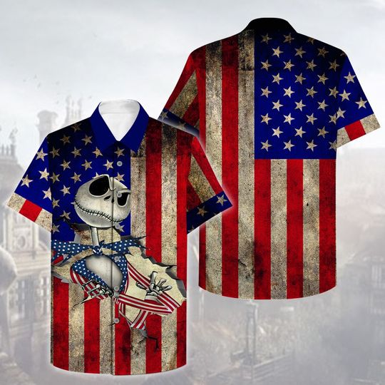 4 US American flag Jack Skellington Hawaiian Shirt 1
