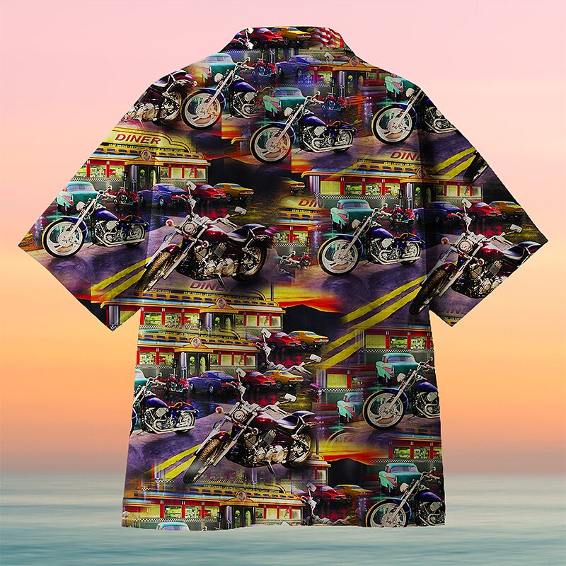 Motorcycle on Route Waiting for Dinner Unisex Hawaiian Shirt 2 Motorcycle on Route Waiting for Dinner Unisex Hawaiian Shirt 2