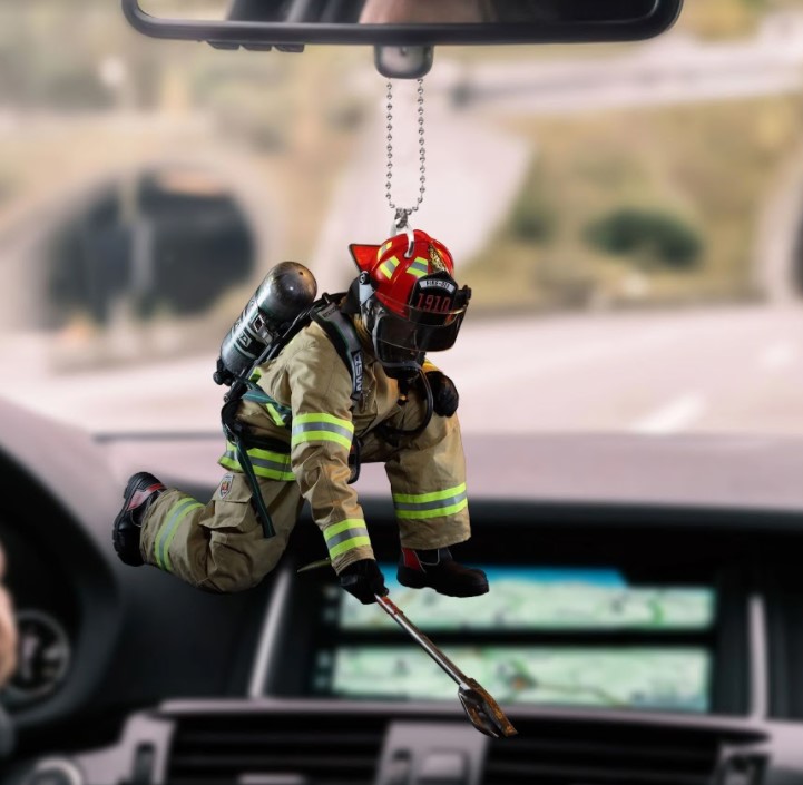 firefighter hanging car ornament