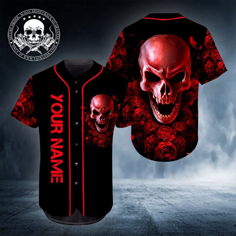 10 Ghost Rose Blood Skull Personalized Baseball Jersey 1