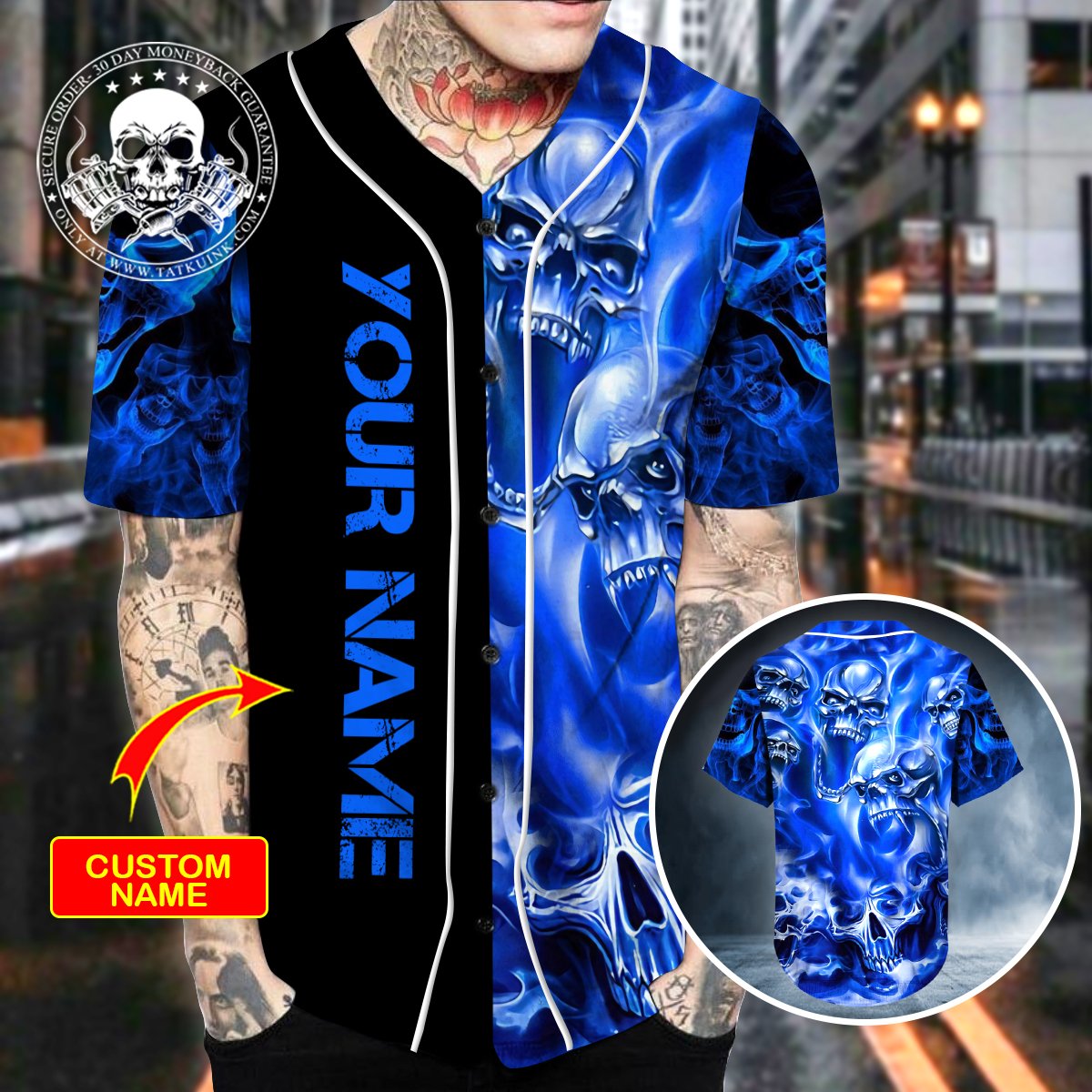 Ghost Blue Skull Personalized Baseball Jersey 1 13 Ghost Blue Skull Personalized Baseball Jersey 1