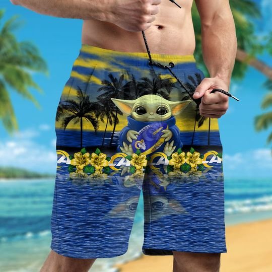 Los Angeles Rams And Baby Yoda Hawaiian Shirt Short 3 15 Los Angeles Rams And Baby Yoda Hawaiian Shirt Short 4