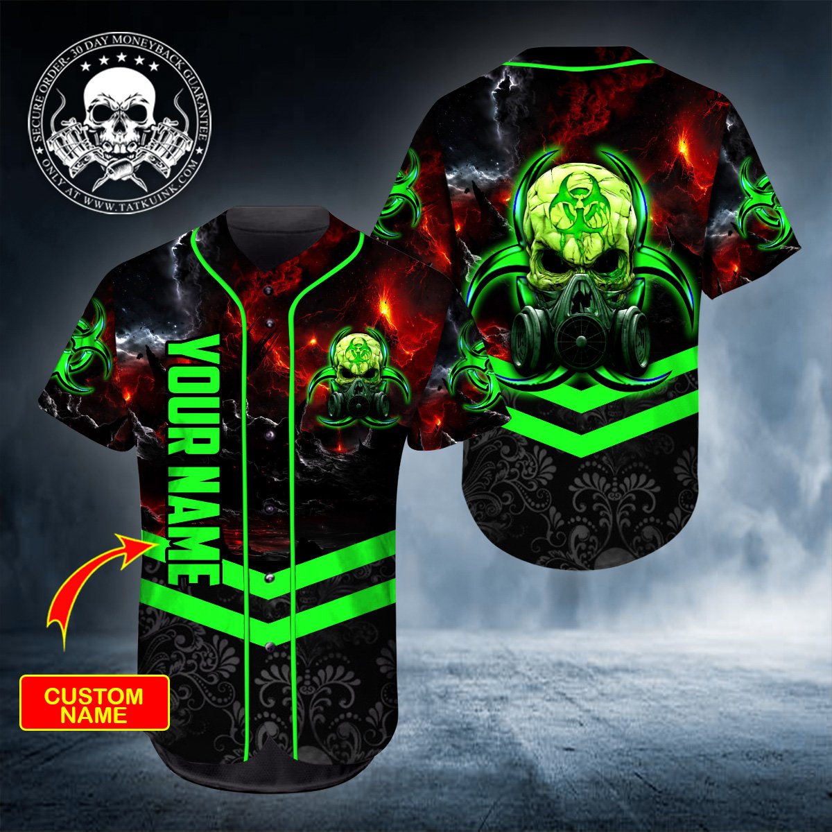 18 Monster Green Skull Personalized Baseball Jersey 1