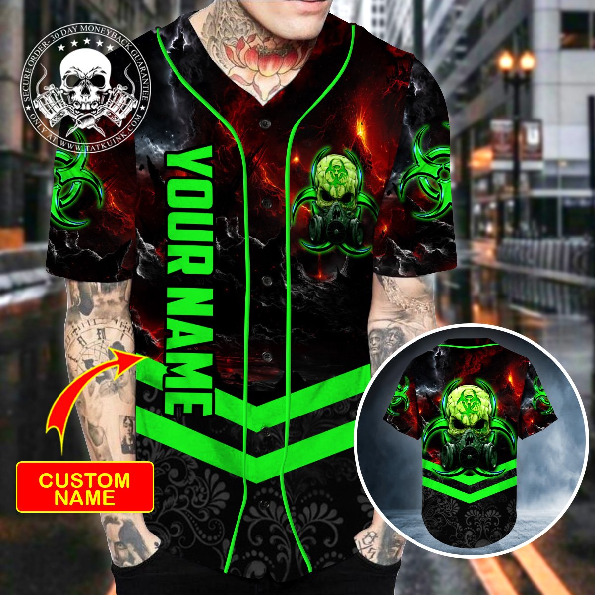 Monster Green Skull Personalized Baseball Jersey 2 18 Monster Green Skull Personalized Baseball Jersey 2