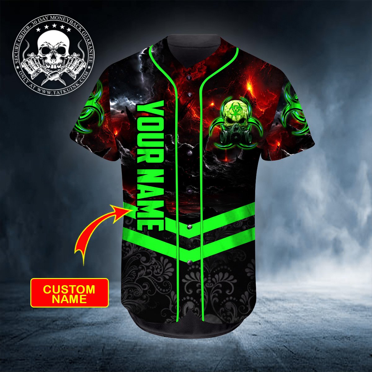 Monster Green Skull Personalized Baseball Jersey 3 18 Monster Green Skull Personalized Baseball Jersey 3