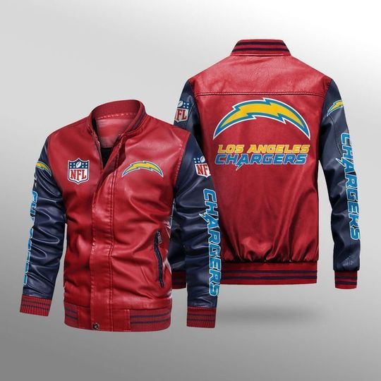 Los angeles chargers leather bomber jacket 3 Los angeles chargers leather bomber jacket1
