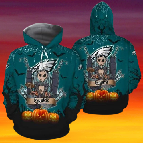 Jack Skellington Philadelphia Eagles 3d hoodie 4 24 Jack Skellington Philadelphia Eagles 3d hoodie 3