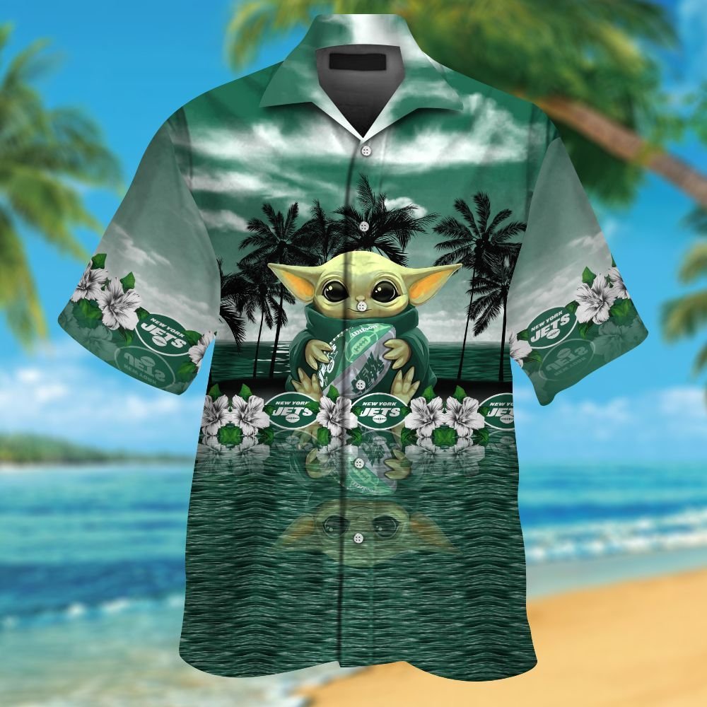 26 New York Jets And Baby Yoda Hawaiian Shirt Short 2