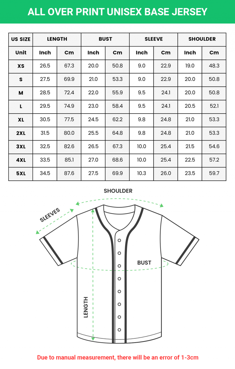 AOP Unisex Jersey Size chart 1