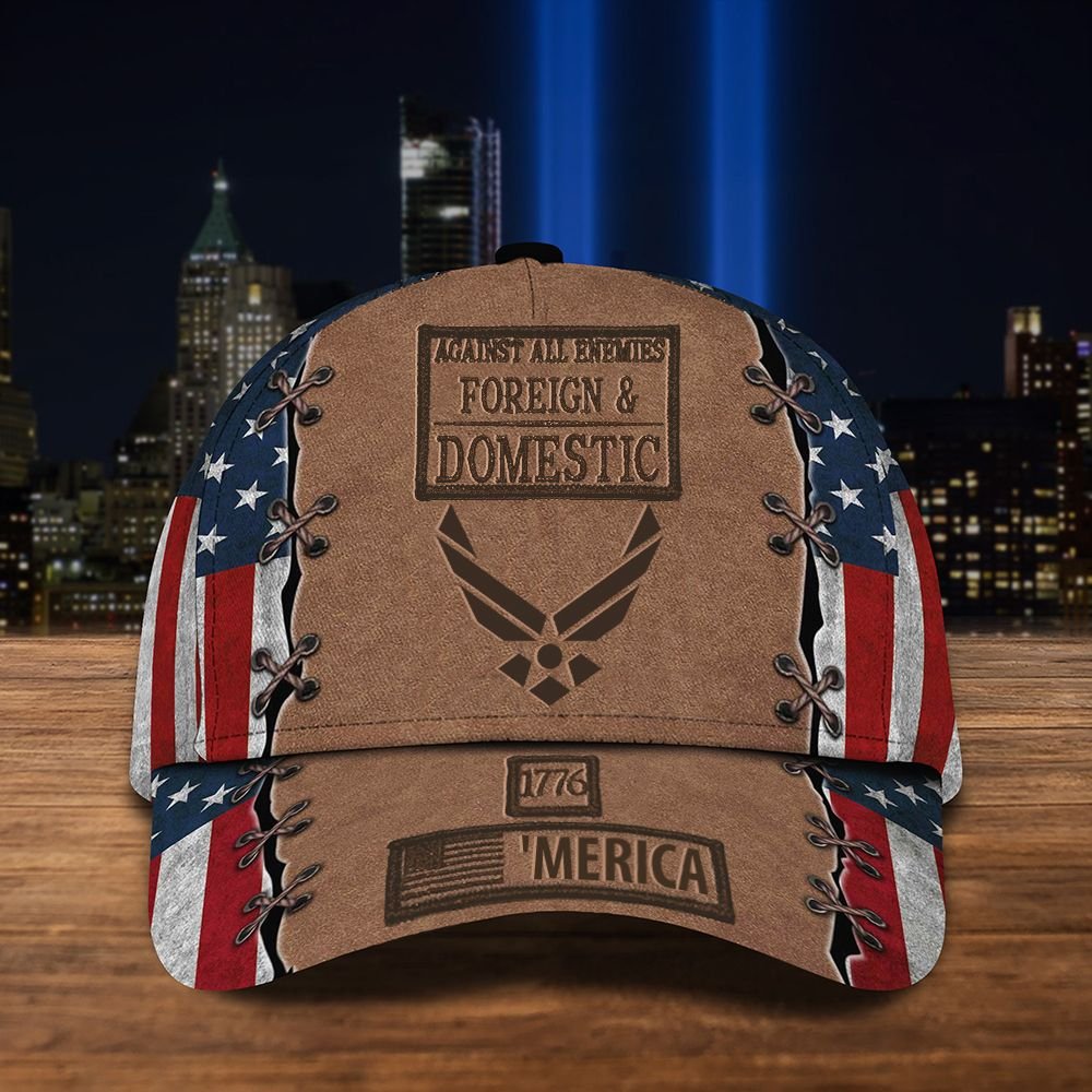 Air Force Logo Against All Enemies Foreign and Domestic 1776 Merica cap 3 Air Force Logo Against All Enemies Foreign and Domestic 1776 Merica cap