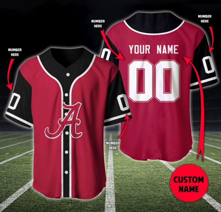 Alabama Crimson Tide custom personalized baseball jersey 3 Alabama Crimson Tide custom personalized baseball jersey 3