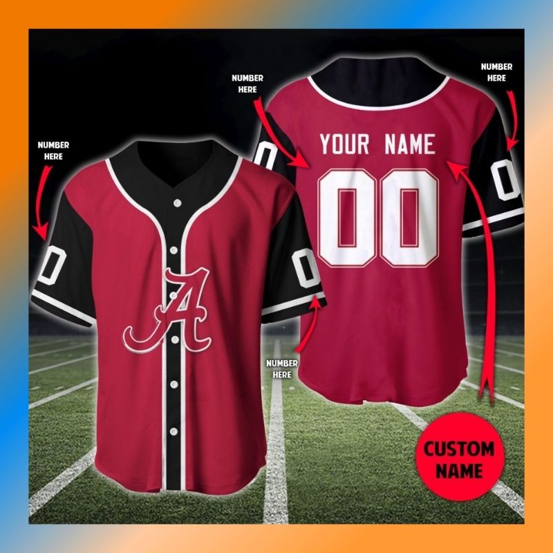 Alabama Crimson Tide custom personalized baseball jersey 8 Alabama Crimson Tide custom personalized baseball jersey 7