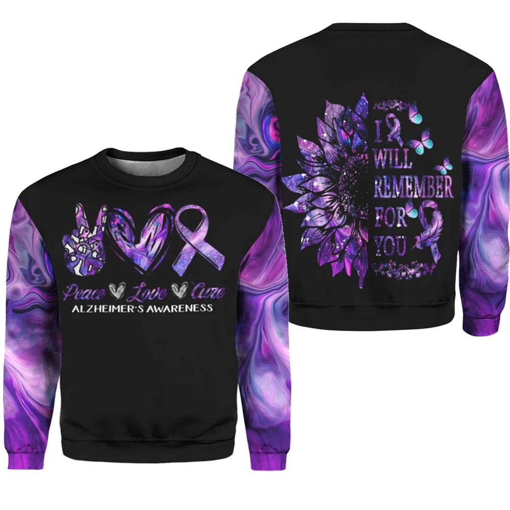 Alzheime awareness sunflower peace love cure 3d shirt, hoodie 4 Alzheime awareness sunflower peace love cure 3d shirt hoodie 3