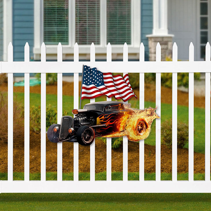 American Flag Flame Hot Rods Shaped Metal Sign