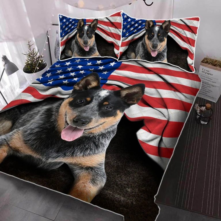 Australian Cattle Dog American flag quilt bedding set 2