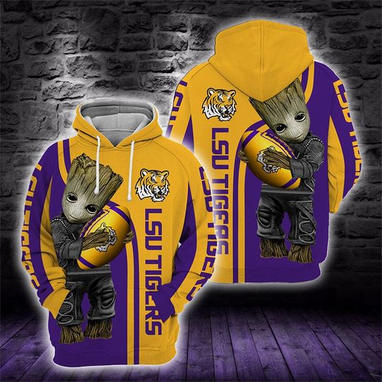 Baby Groot Lsu tigers 3d all over print hoodie