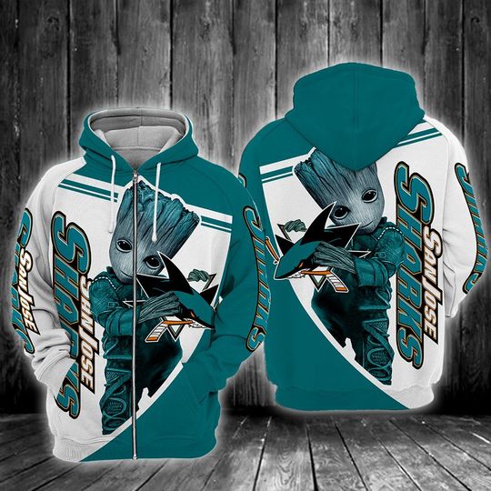 Baby Groot San jose sharks 3d all over print hoodie 4 Baby Groot San jose sharks 3d all over print hoodie3
