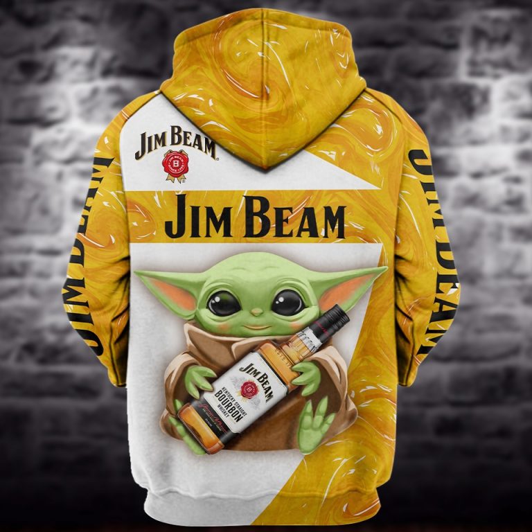 Baby Yoda Jim Beam Whiskey 3d all over print hoodie (1) Baby Yoda Jim Beam Whiskey 3d all over print hoodie 1