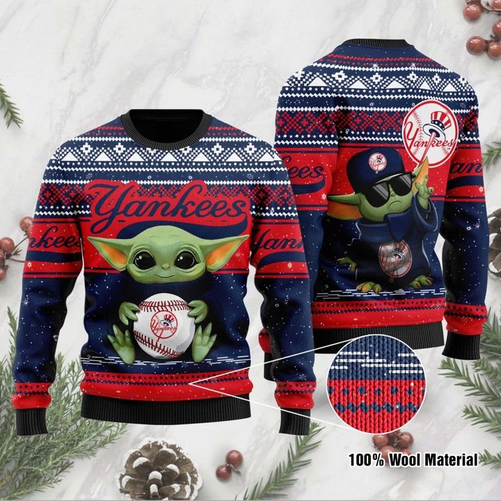 Baby Yoda New York Yankees ugly Christmas Sweater 1
