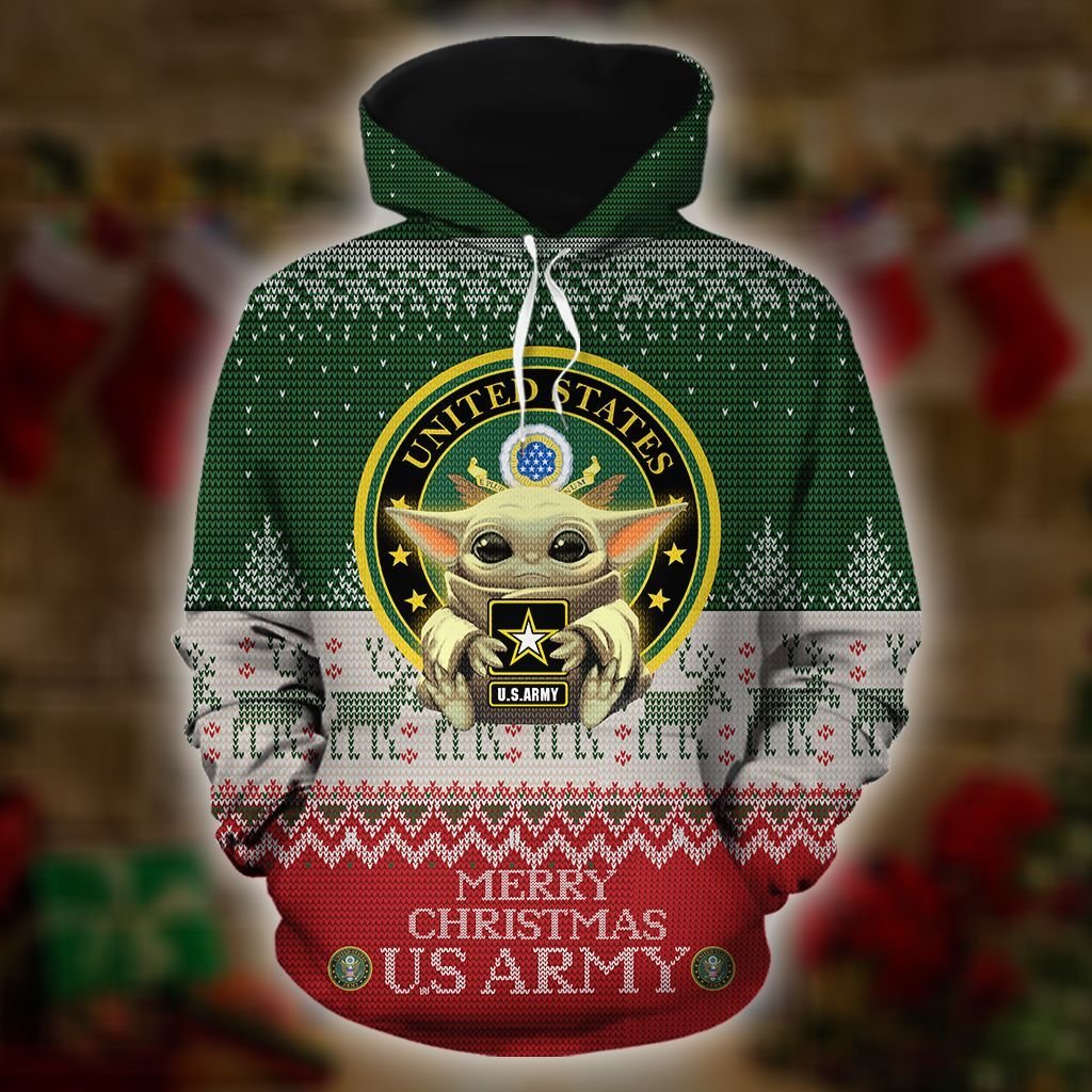Baby Yoda US Army Merry Christmas 3d Hoodie 2 Baby Yoda US Army Merry Christmas 3d Hoodie 1