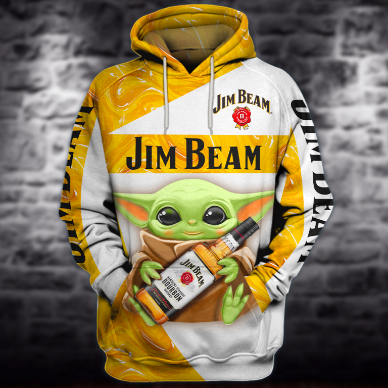 Baby Yoda hug Jim Beam 3d hoodie 1