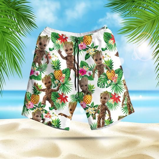 Baby groot pineapple hawaiian shirt, short 3 Baby groot pineapple hawaiian shirt short 2