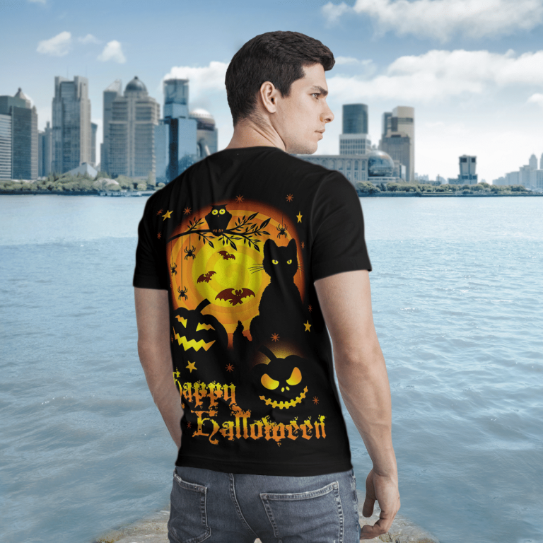 Black Cat Pumpkin Happy Halloween 3d T shirt 1