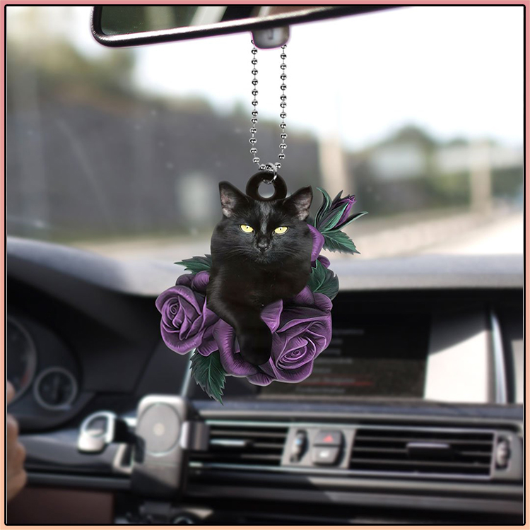 Black Cat Purple Rose Car Hanging Ornament 3 Black Cat Purple Rose Car Hanging Ornament1