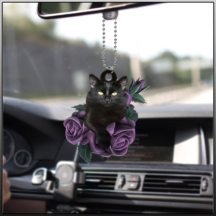 Black Cat Purple Rose Car Hanging Ornament 4 Black Cat Purple Rose Car Hanging Ornament2