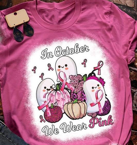 Breast Cancer awareness pumpkin ghost in October we were pink bleach T shirt