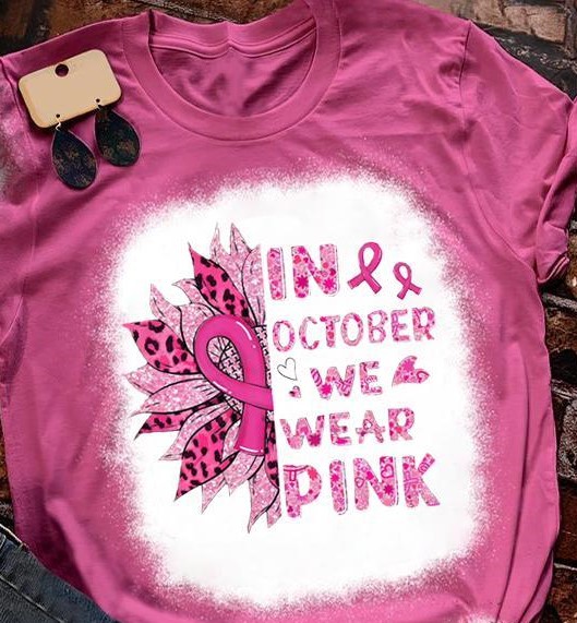 Breast Cancer awareness sunflower in October we were pink bleach T shirt 2 Breast Cancer awareness sunflower in October we were pink bleach T shirt 2
