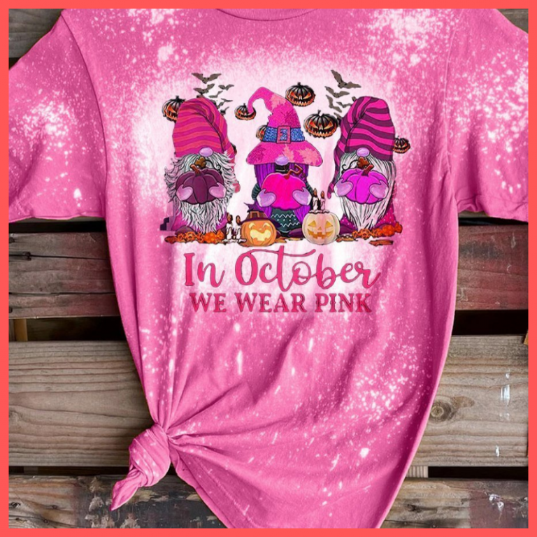 Breast Cancer awareness witch pumpkin in October we were pink bleach T shirt 2