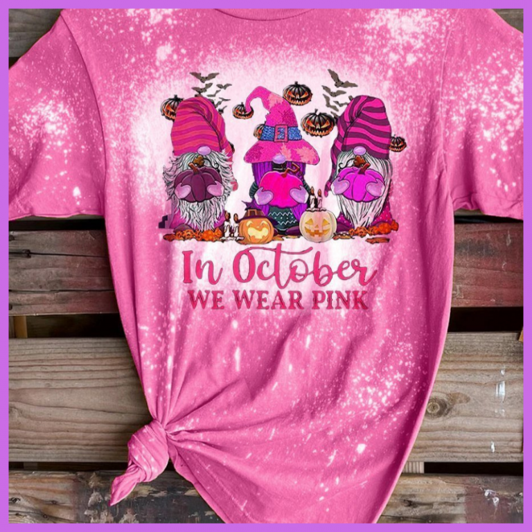 Breast Cancer awareness witch pumpkin in October we were pink bleach T shirt 3