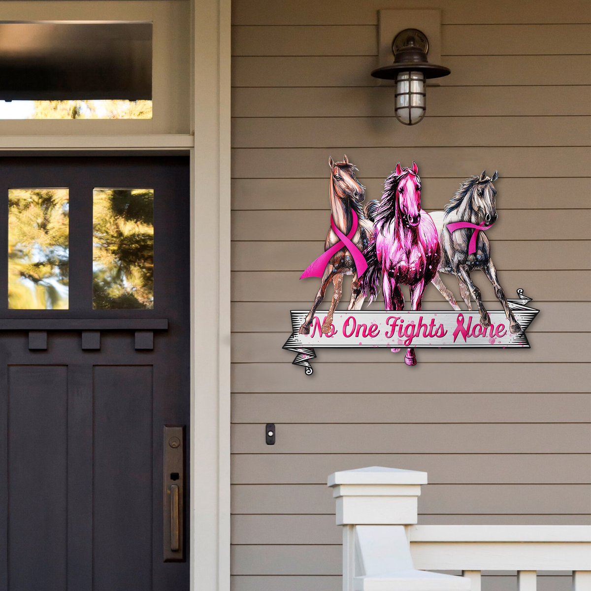 Breast cancer horse no one fight alone metal sign4
