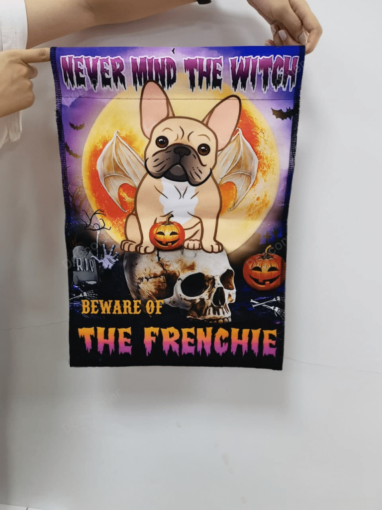 Bulldog Skull Halloween Never Mind The Witch Beware Of The Frenchie flag 3