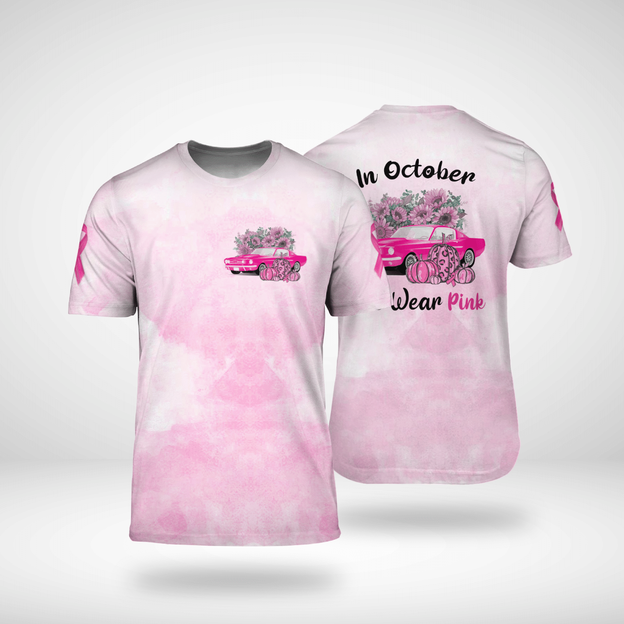 Car pumpkin in October we wear pink 3d T shirt 3 Car pumpkin in October we wear pink 3d T shirt 2
