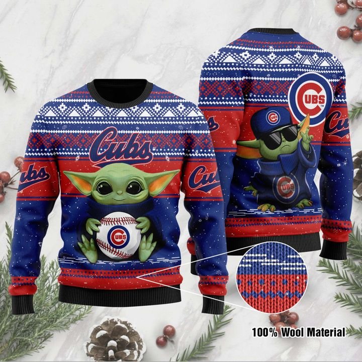 Chicago Cubs Baby Yoda Ugly Christmas Sweater 1