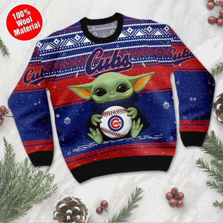 Chicago Cubs Baby Yoda Ugly Christmas Sweater 3