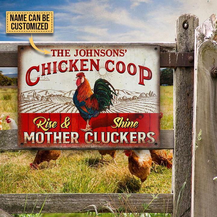 Chicken Coop Rise And Shine Mother Cluckers Custom Name Metal Sign2