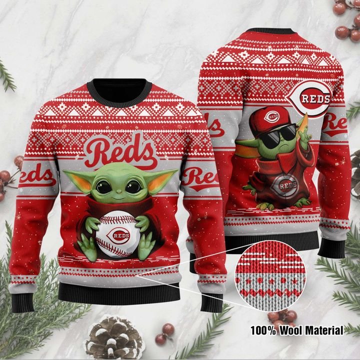 Cincinnati Reds Baby Yoda Ugly Christmas Sweater 1