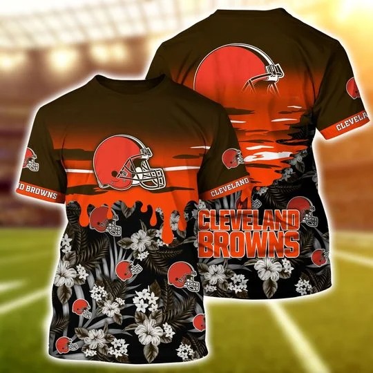 Cleveland Browns tropical flowers hawaiian shirt, short 3 Cleveland Browns tropical flowers hawaiian shirt short 2