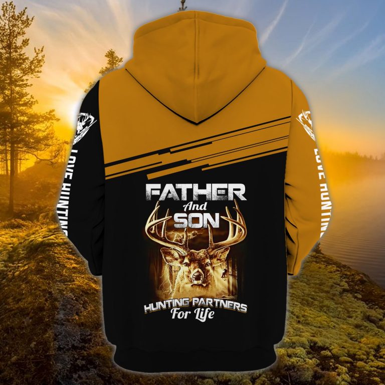 Deer love hunting father and son hunting partners for life custom name 3d hoodie 1