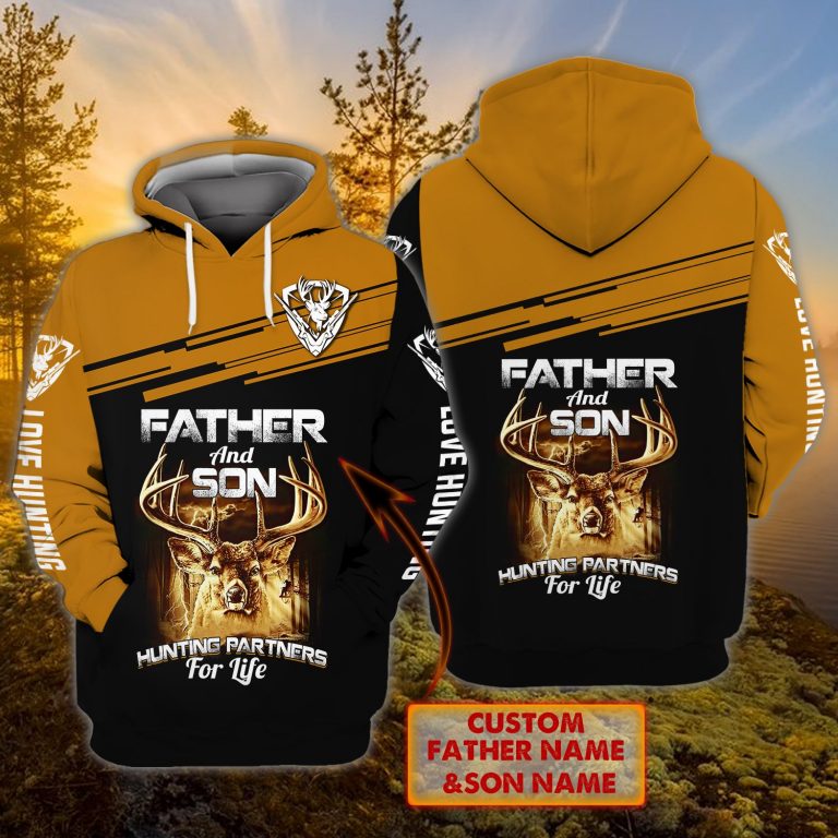 Deer love hunting father and son hunting partners for life custom name 3d hoodie 2